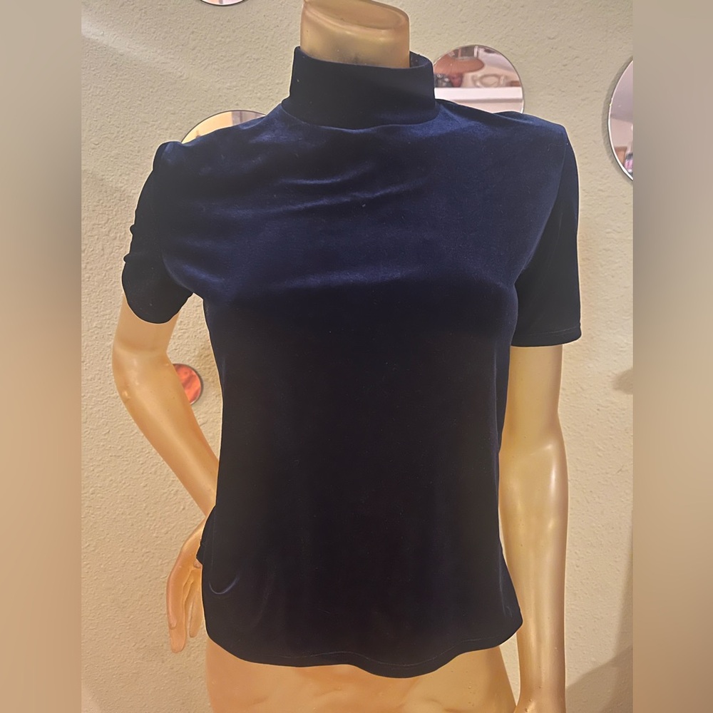 Vintage Deep Navy Blue Velvet Women's Top